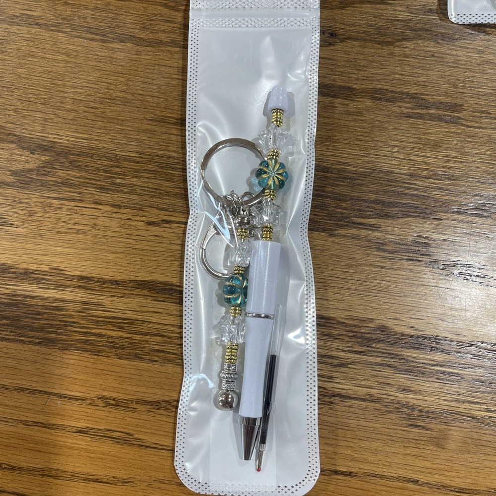 Decorated Multi Color Ink Pen +‎ Refill & Matching Key Chain Beaded Handmade NEW